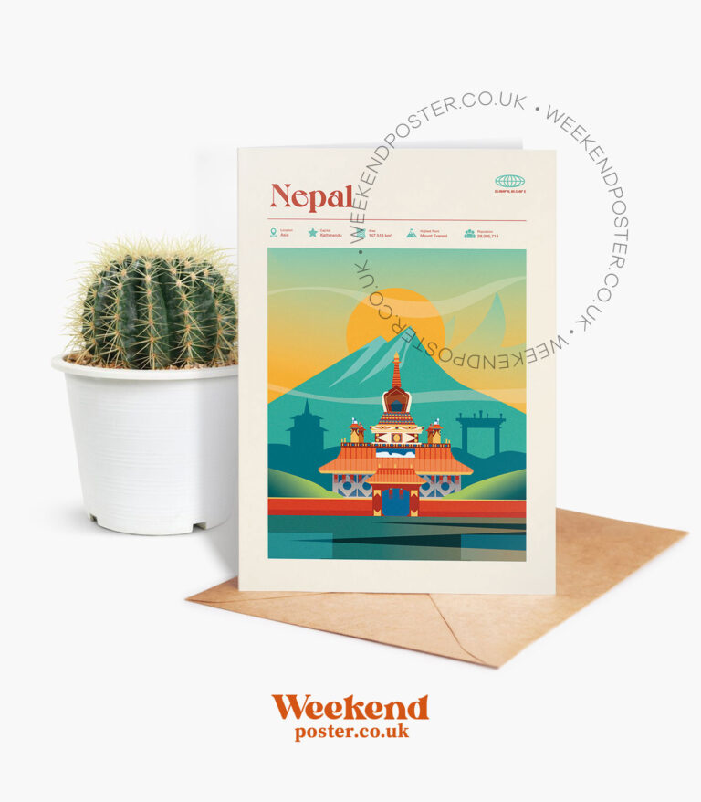 Mid-century modern Nepal retro travel greeting card