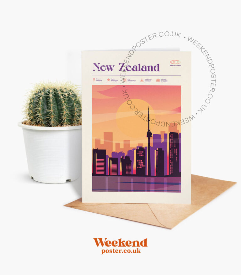 Mid-century modern New Zealand retro travel greeting card