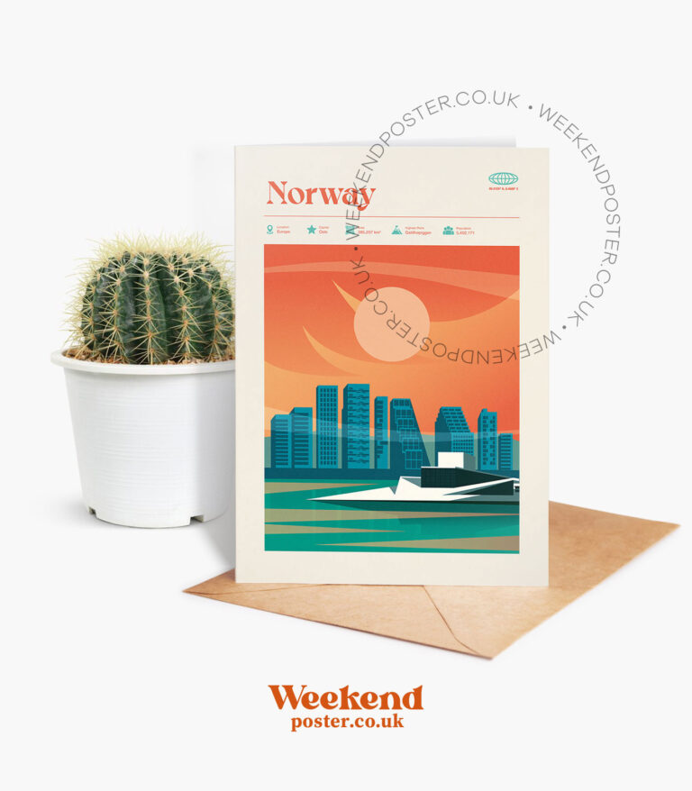 Mid-century modern Norway retro travel greeting card