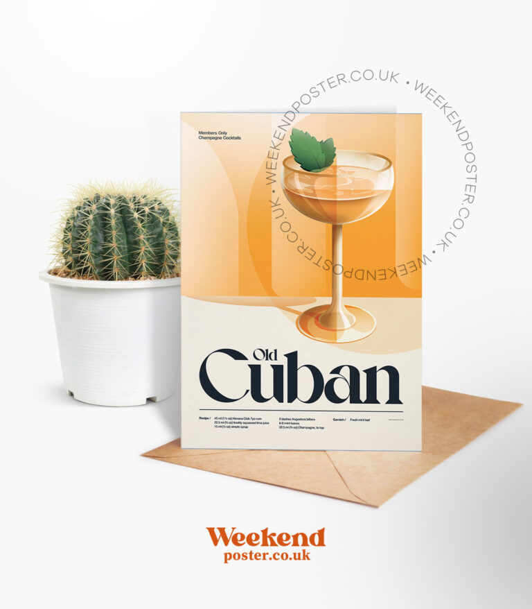 Mid-century retro Old Cuban Cocktail greeting card