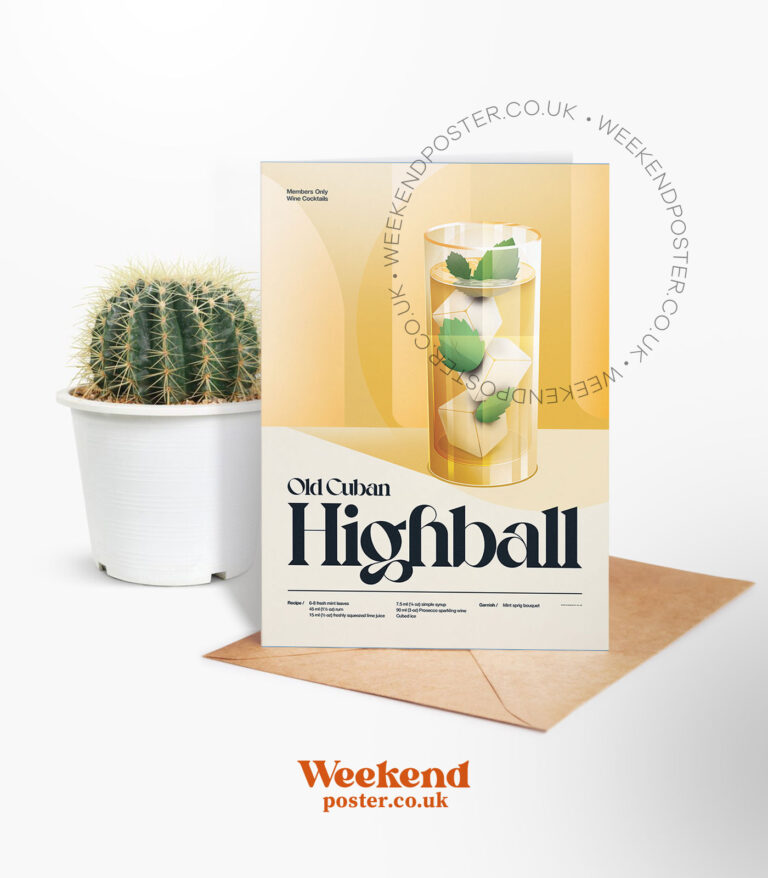 Mid-century retro Old Cuban Highball Cocktail greeting card