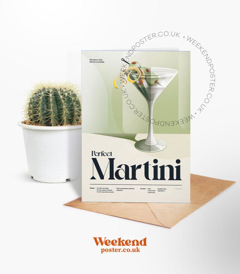 Mid-century retro Perfect Martini Cocktail greeting card