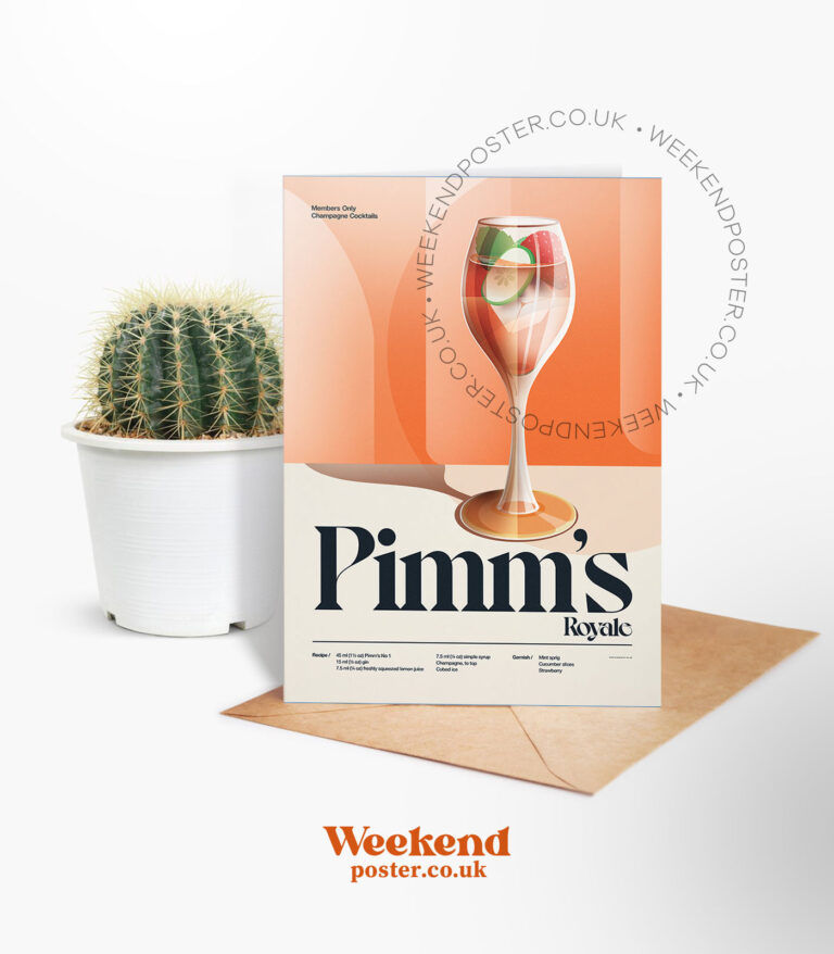 Mid-century retro Pimm's Royale Cocktail greeting card