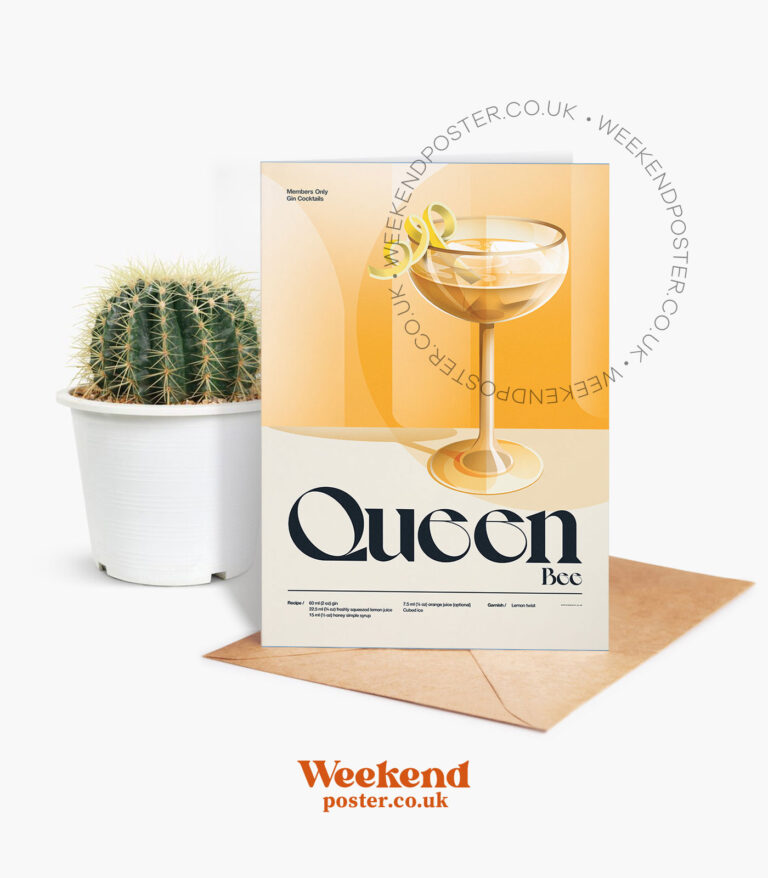 Mid-century retro Queen Bee Cocktail greeting card