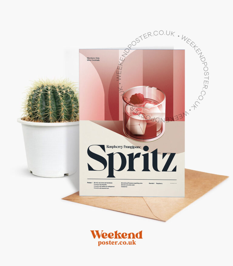 Mid-century retro Raspberry Frangipane Spritz Cocktail greeting card