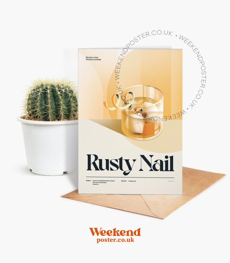 Mid-century retro Rusty Nail Cocktail greeting card