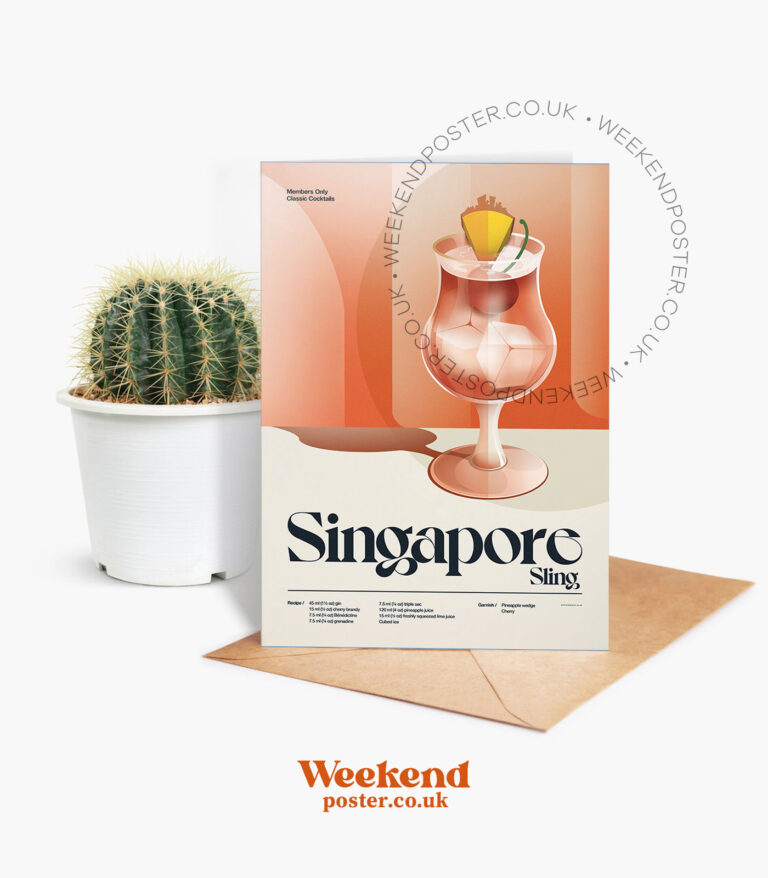 Mid-century retro Singapore Sling Cocktail greeting card