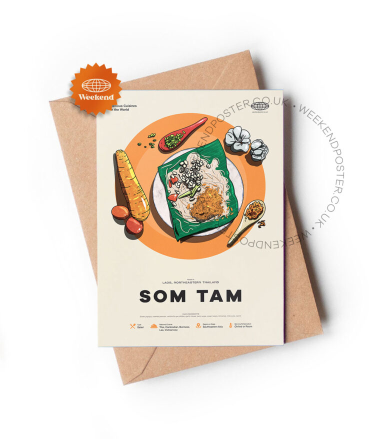 Mid-century modern Som Tam recipe greeting card