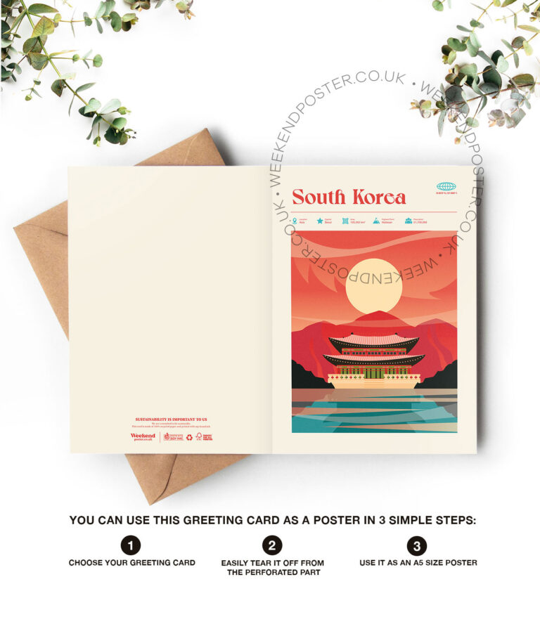 Mid-century modern South Korea retro travel greeting card