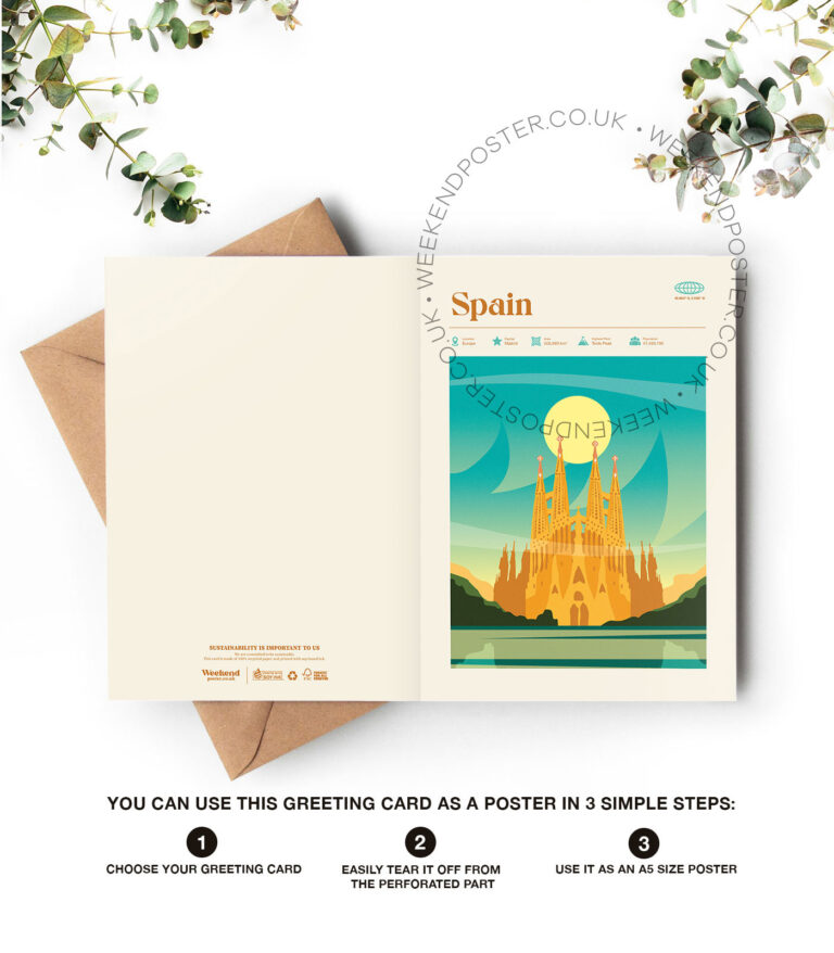 Mid-century modern Spain retro travel greeting card