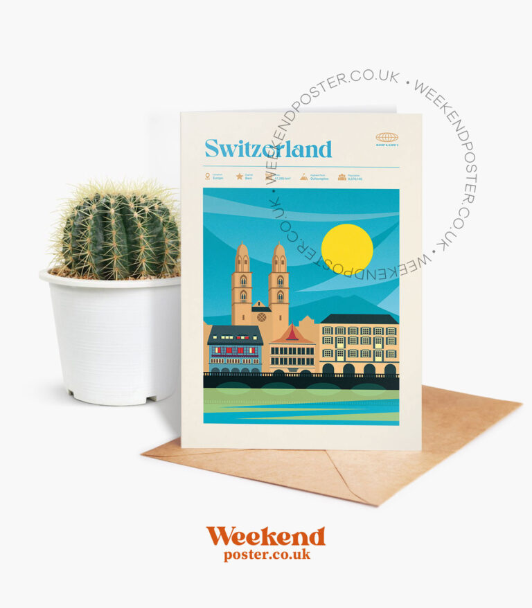 Mid-century modern Switzerland retro travel greeting card