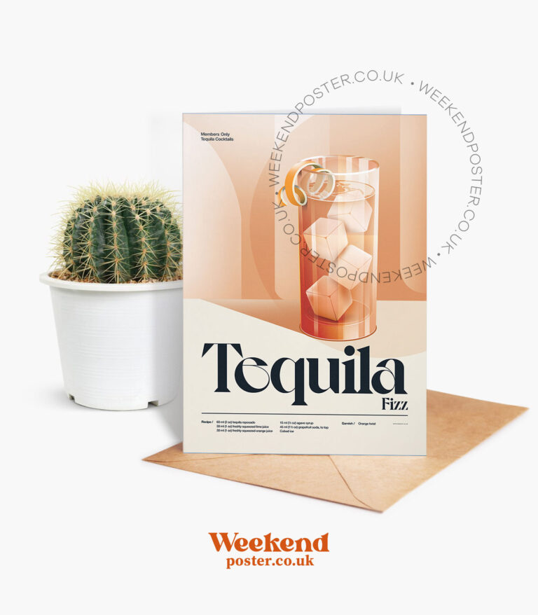 Mid-century retro Tequila Fizz Cocktail greeting card