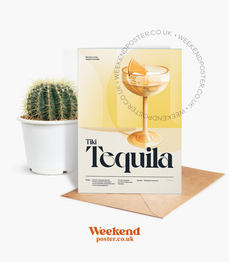 Mid-century retro Tiki Tequila Cocktail greeting card