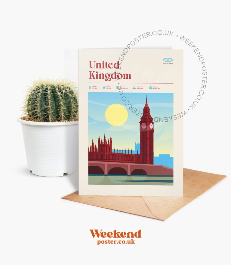 Mid-century modern United Kingdom retro travel greeting card