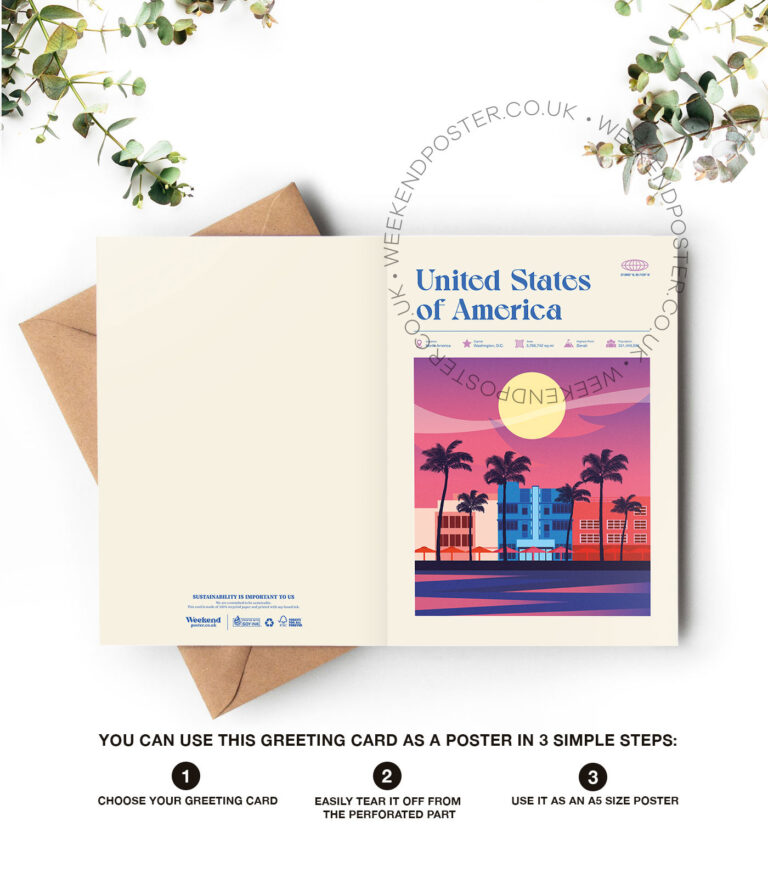 Mid-century modern United States of America retro travel greeting card