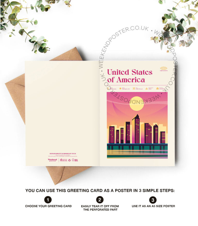 Mid-century modern United States of America retro travel greeting card