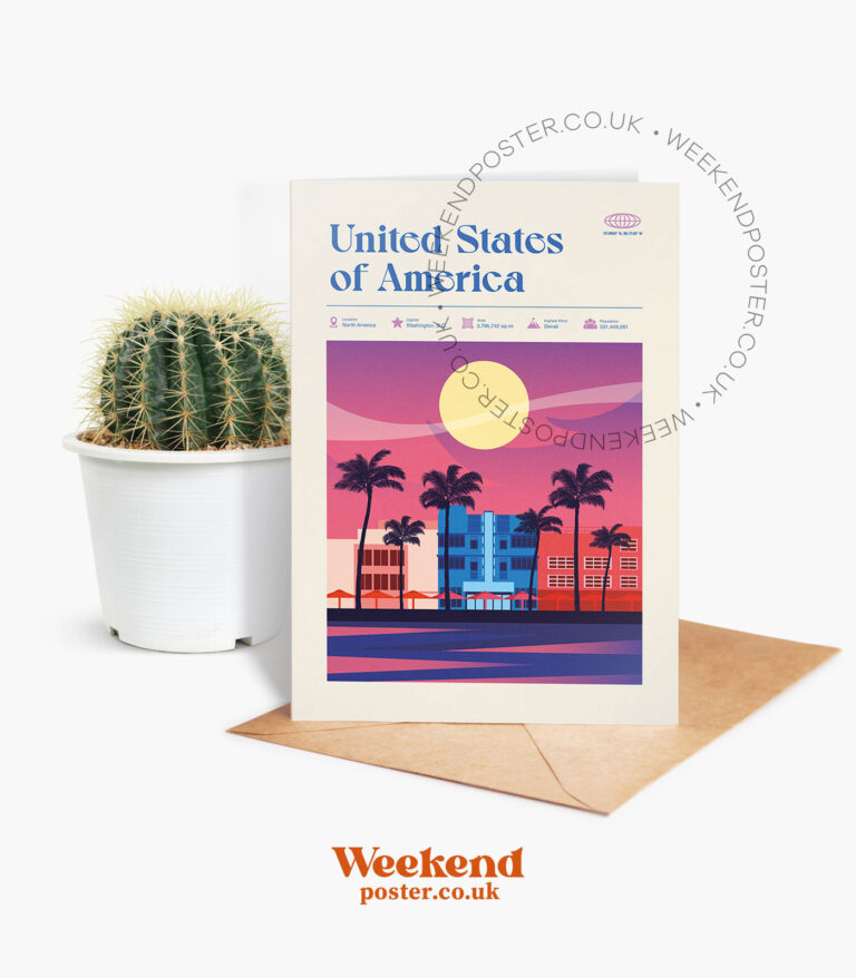 Mid-century modern United States of America retro travel greeting card