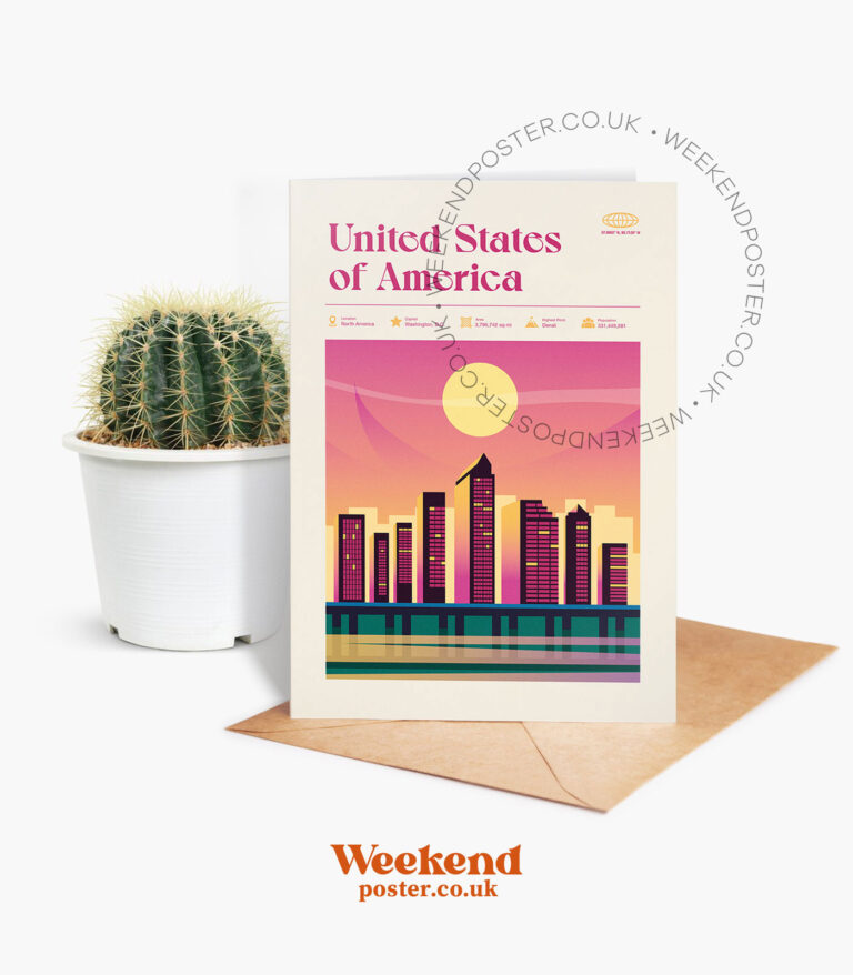 Mid-century modern United States of America retro travel greeting card