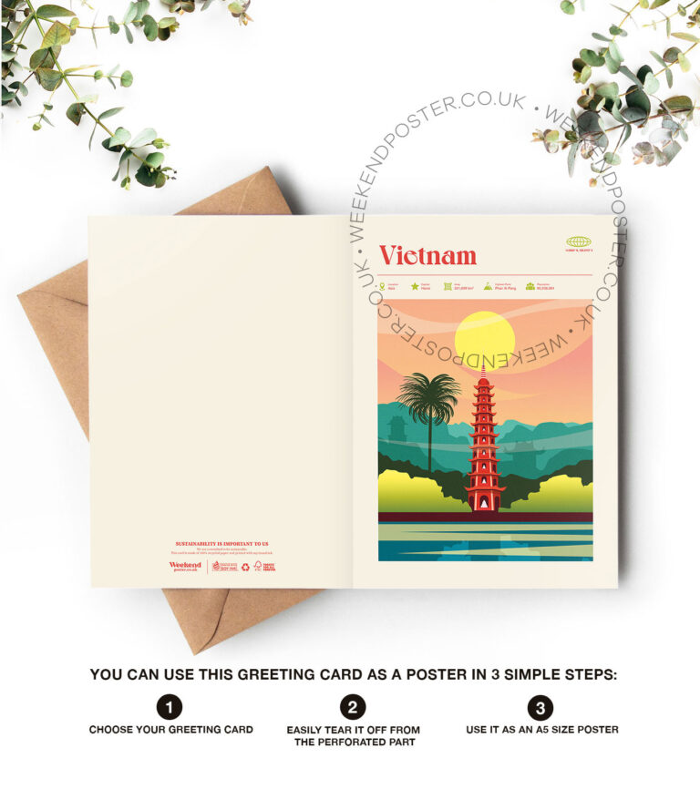Mid-century modern Vietnam retro travel greeting card