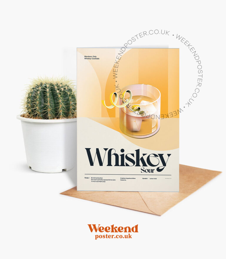 Mid-century retro Whiskey Sour Cocktail greeting card