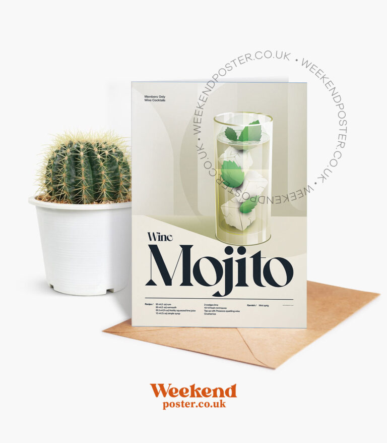 Mid-century retro Wine Mojito Cocktail greeting card