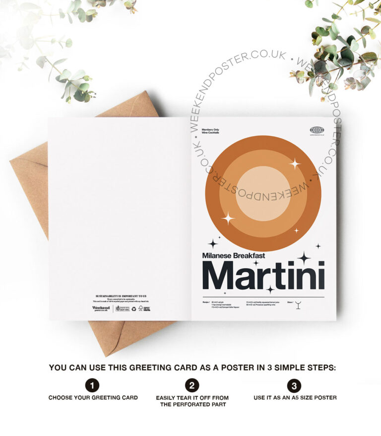 Mid-century modern Milanese Breakfast Martini Cocktail greeting card
