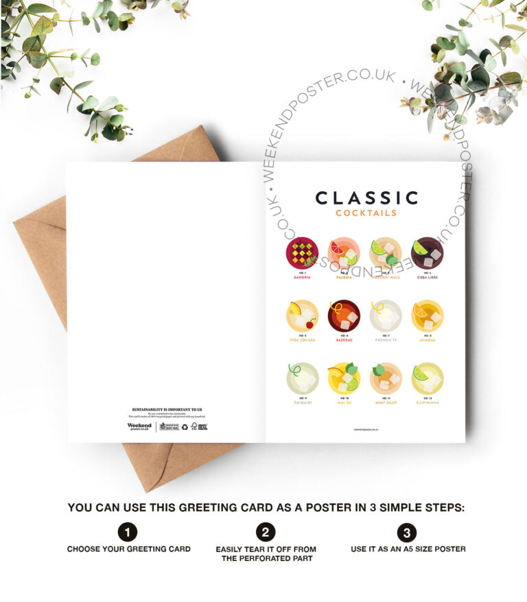 Mid-century modern Classic Cocktails Guide greeting card