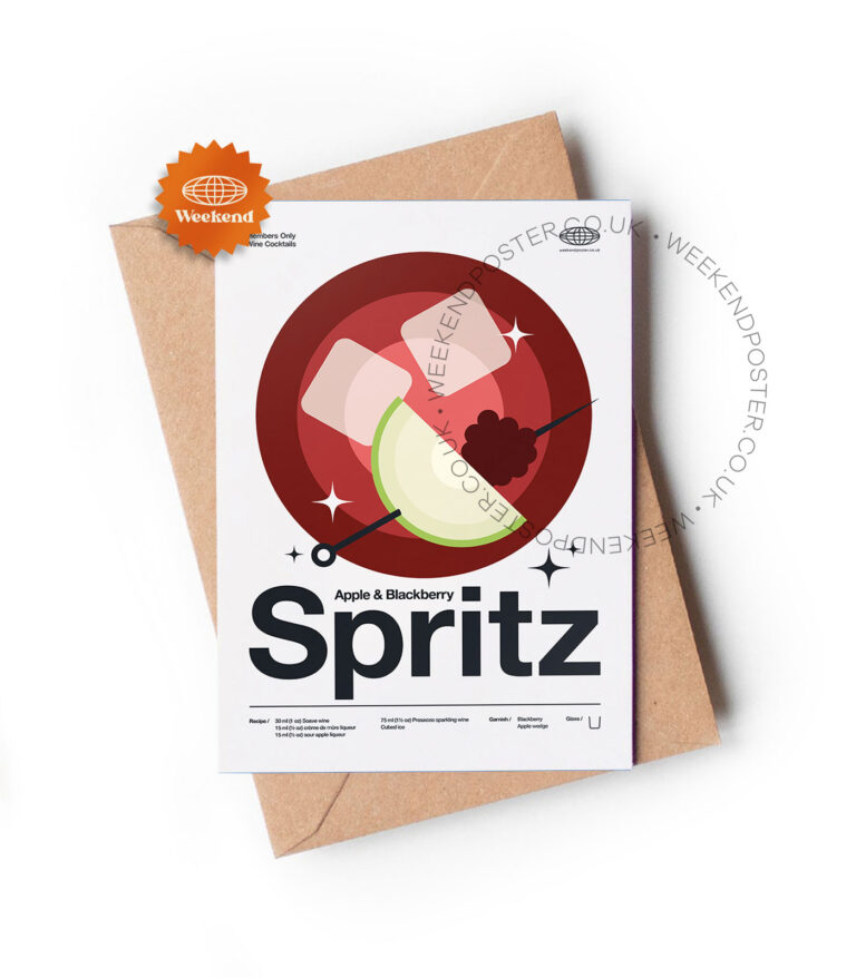 Mid-century modern Apple Blackberry Spritz Cocktail greeting card