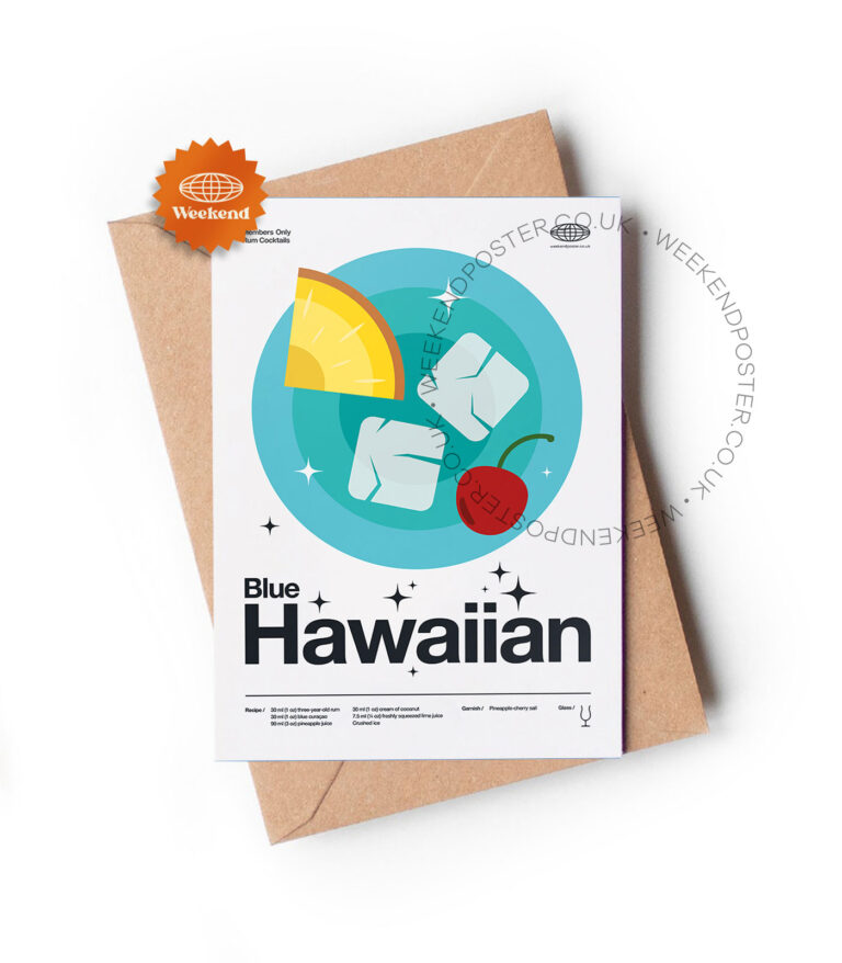 Mid-century modern Blue Hawaiian Cocktail greeting card
