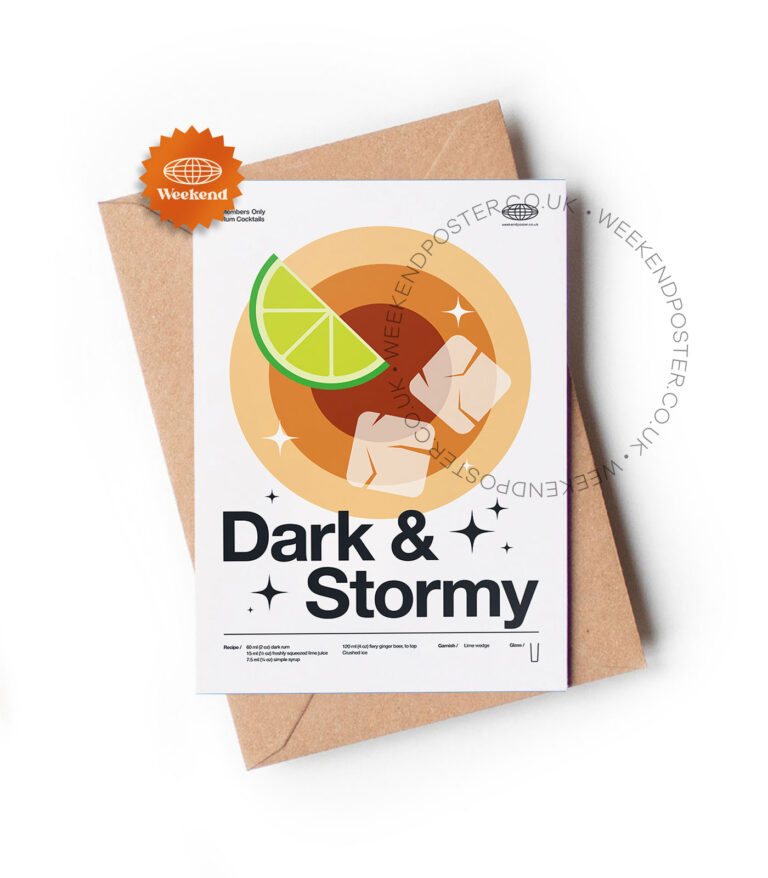 Mid-century modern Dark & Stormy Cocktail greeting card