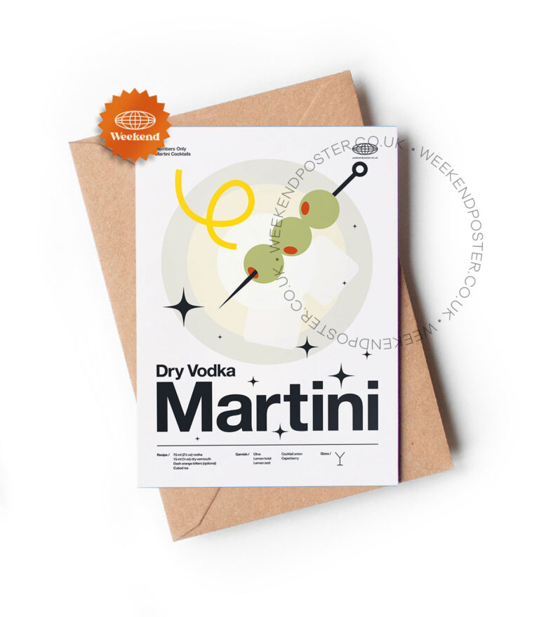 Mid-century modern Dry Vodka Martini Cocktail greeting card