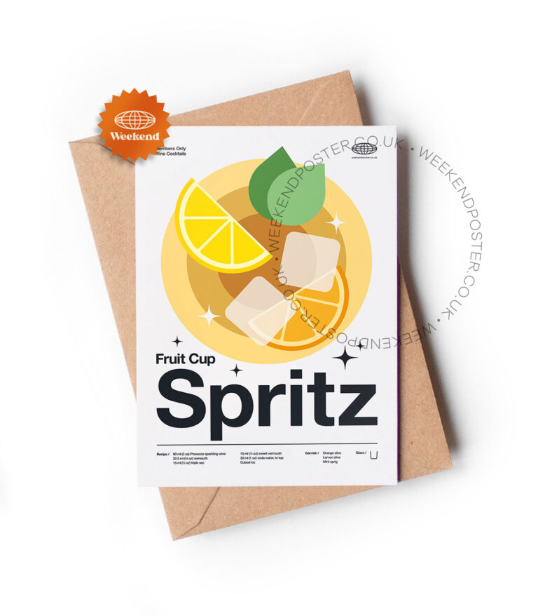 Mid-century modern Fruit Cup Spritz Cocktail greeting card