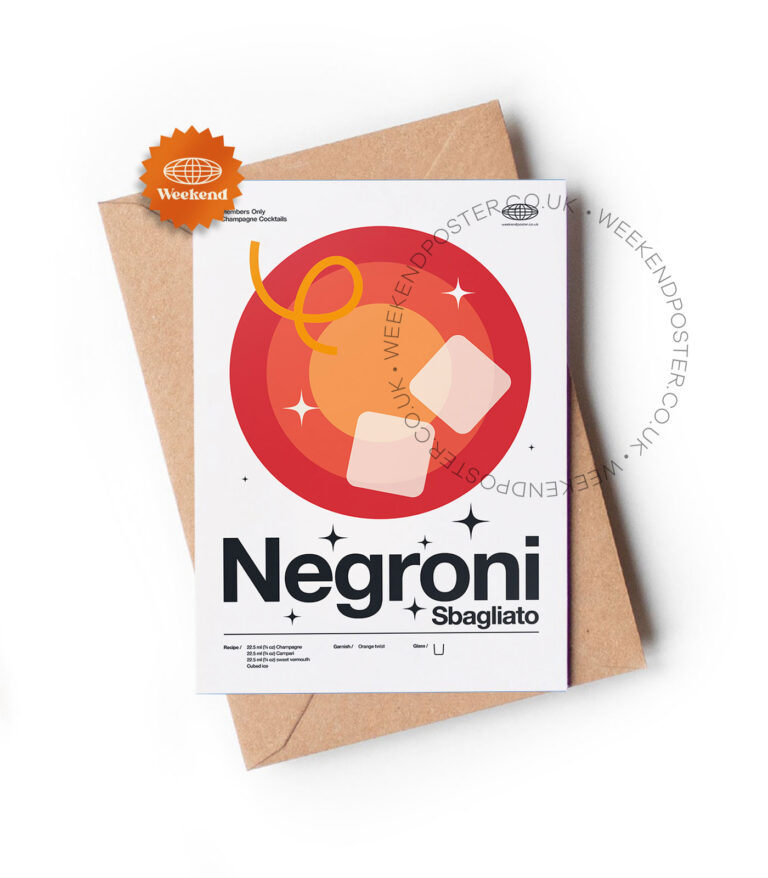Mid-century modern Negroni Sbagliato Cocktail greeting card