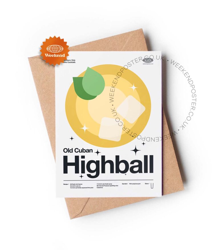 Mid-century modern Old Cuban Highball Cocktail greeting card