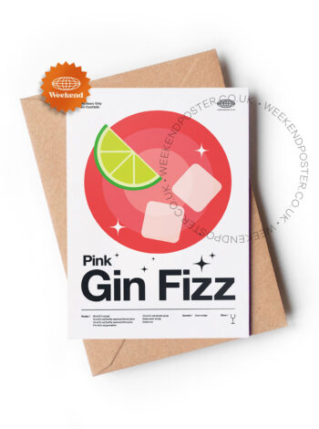 Mid-century modern Pink Gin Fizz Cocktail greeting card