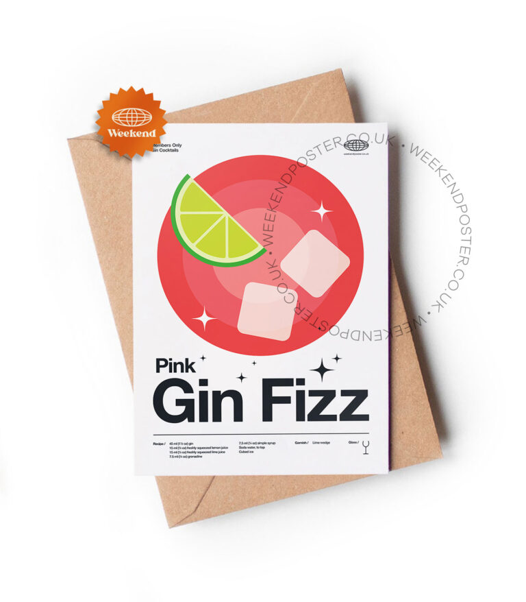Mid-century modern Pink Gin Fizz Cocktail greeting card