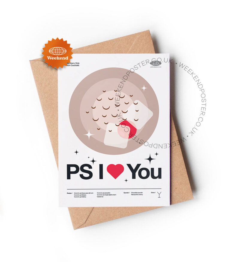 Mid-century modern PS I Love You Cocktail greeting card