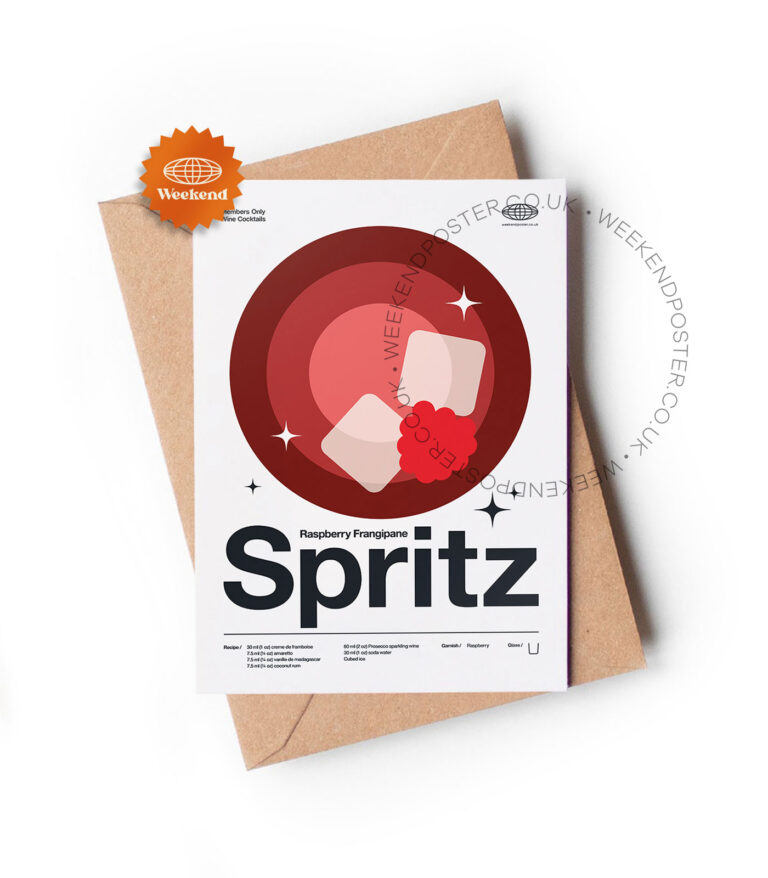 Mid-century modern Raspberry Frangipane Spritz Cocktail greeting card