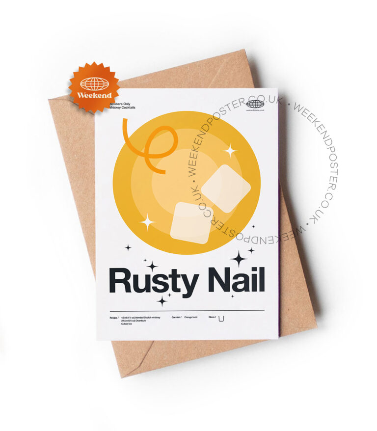 Mid-century modern Rusty Nail Cocktail greeting card