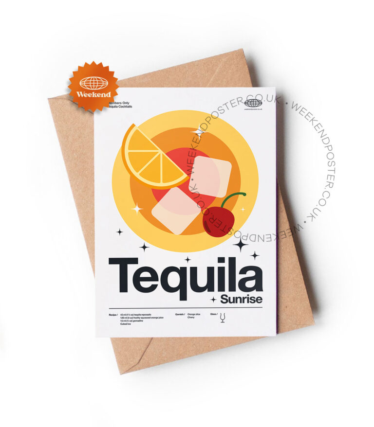 Mid-century modern Tequila Sunrise Cocktail greeting card