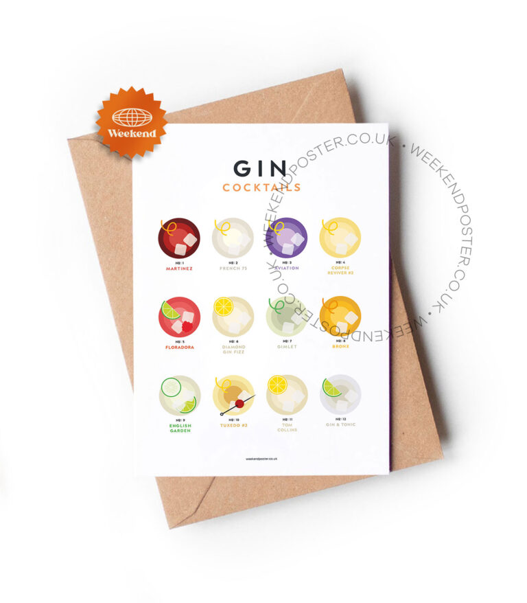 Mid-century modern Gin Cocktails Guide greeting card