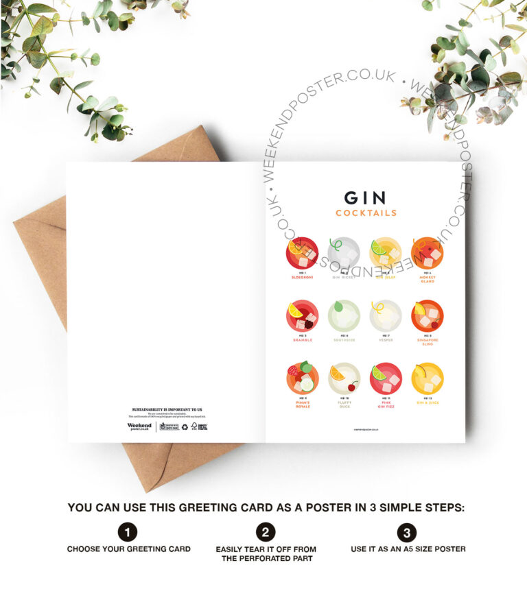 Mid-century modern Gin Cocktails Guide greeting card