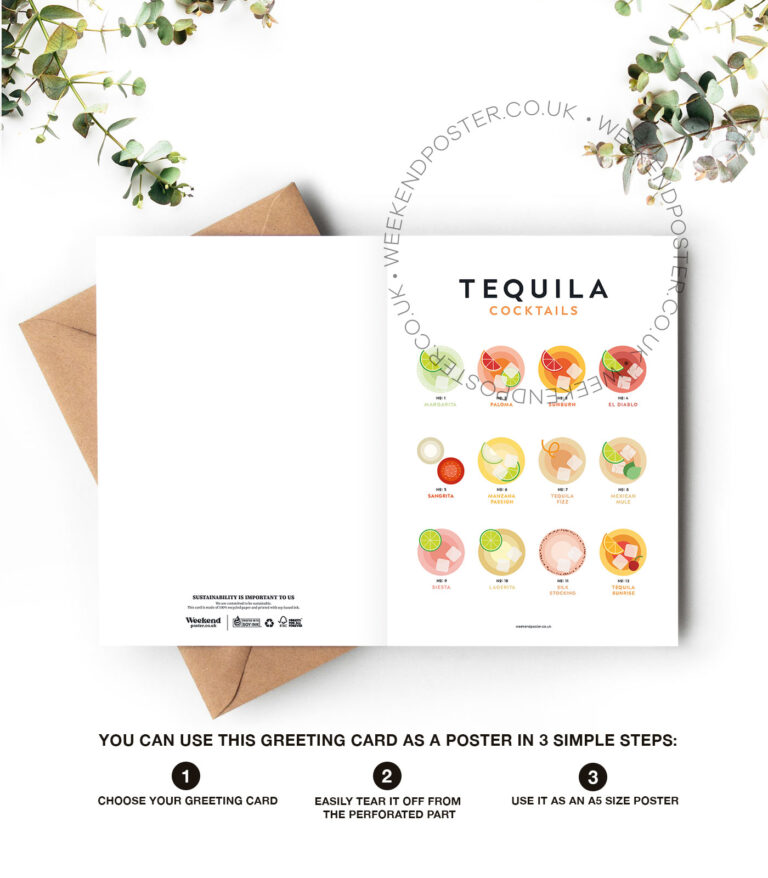 Mid-century modern Tequila Cocktails Guide greeting card