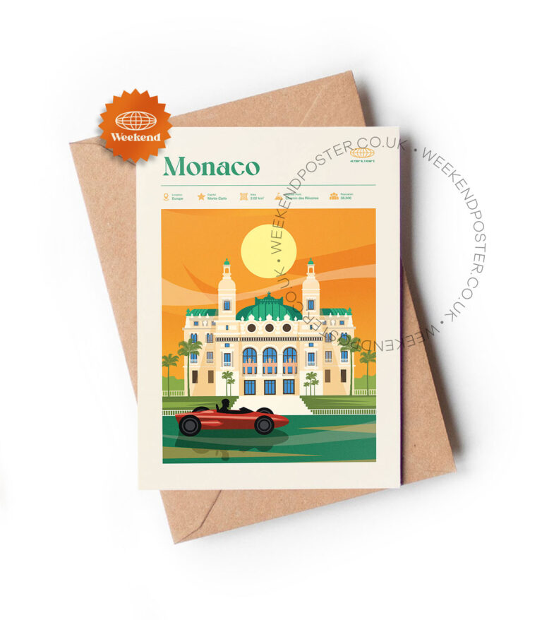 Mid-century modern Monaco retro travel greeting card