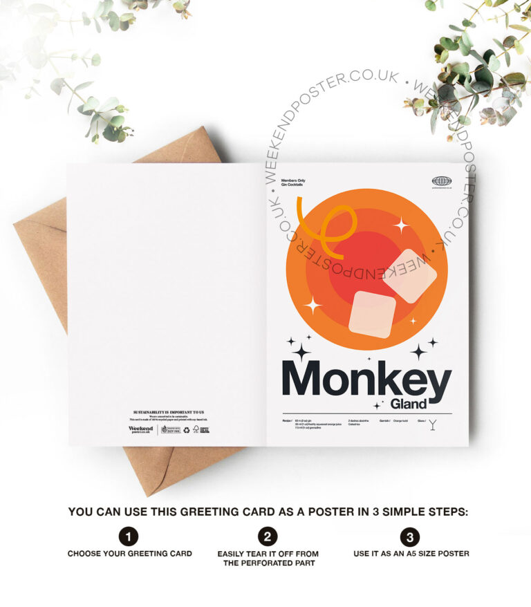 Mid-century modern Monkey Gland Cocktail greeting card