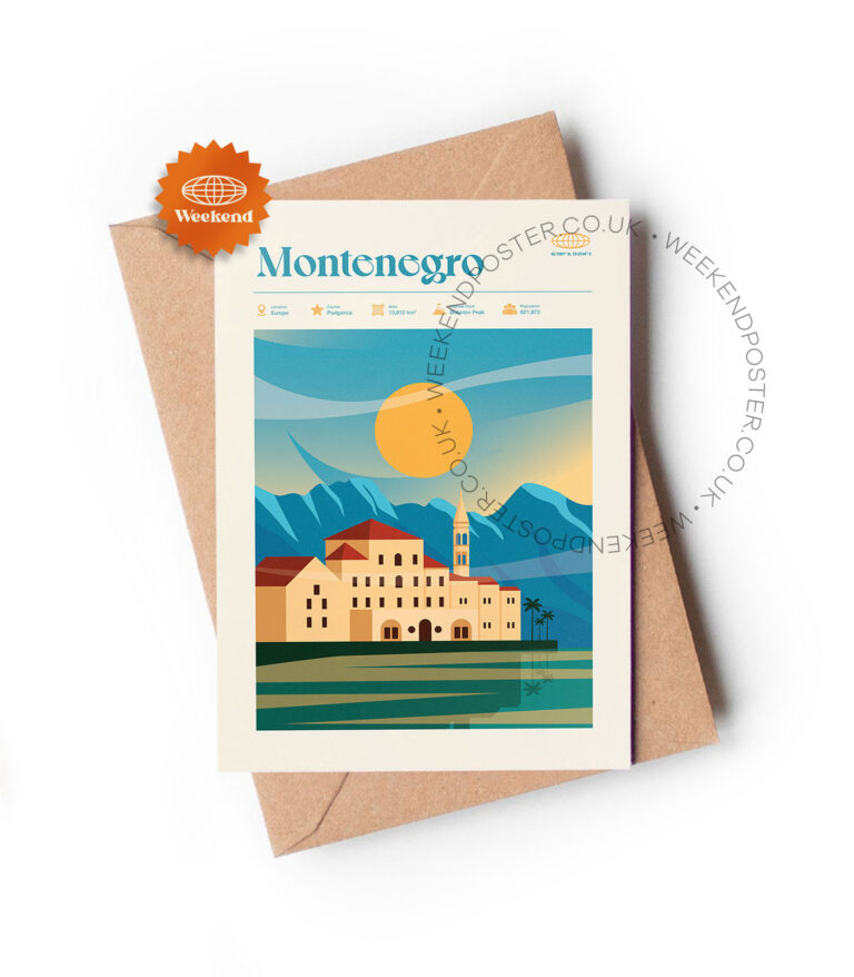 Mid-century modern Montenegro retro travel greeting card
