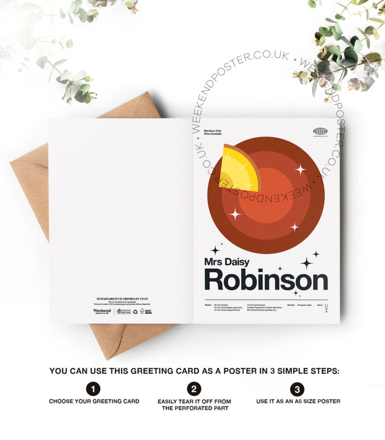 Mid-century modern Mrs Daisy Robinson Cocktail greeting card