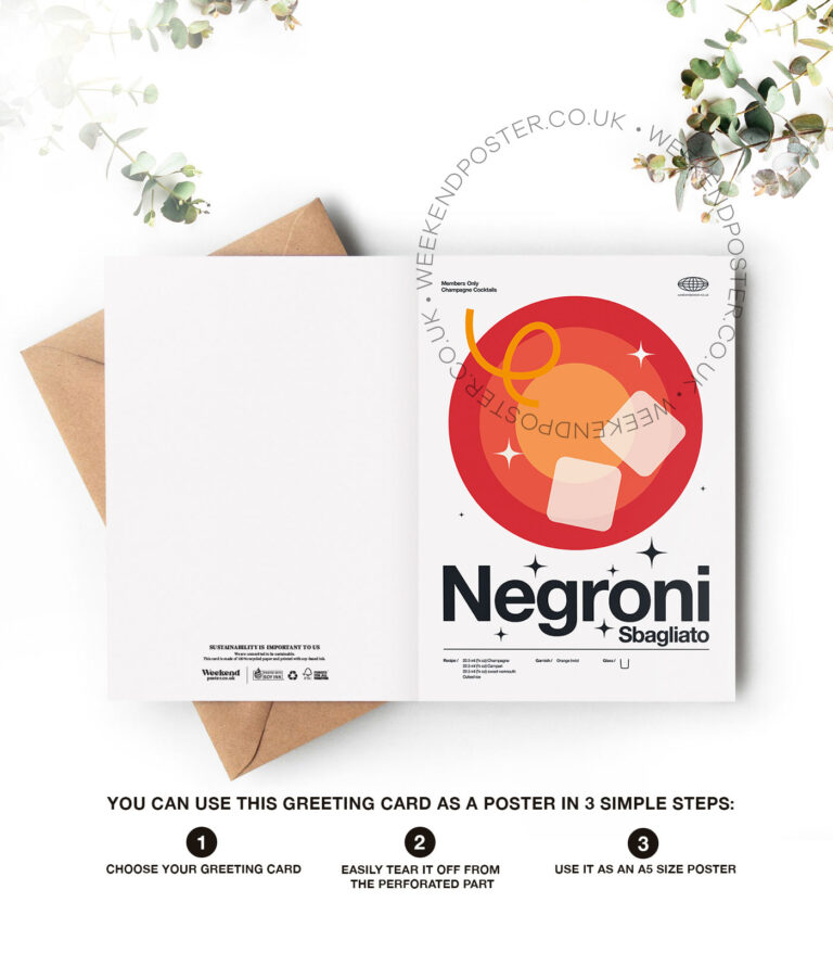Mid-century modern Negroni Sbagliato Cocktail greeting card