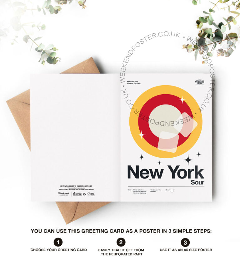 Mid-century modern New York Sour Cocktail greeting card