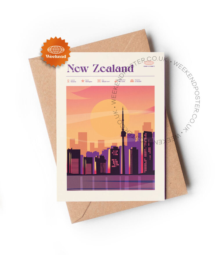 Mid-century modern New Zealand retro travel greeting card